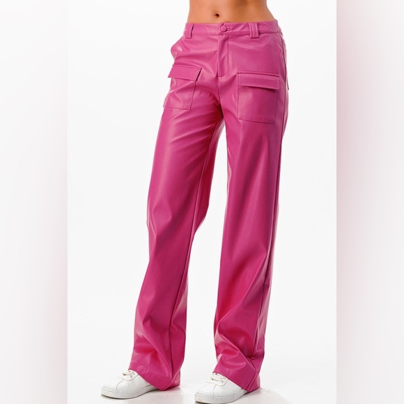 Pink Faux Leather Pant - Picture 1 of 1